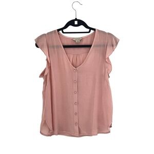 Astrid Button Down Ruffle Sleeve Blouse Top S Pink Made in Italy